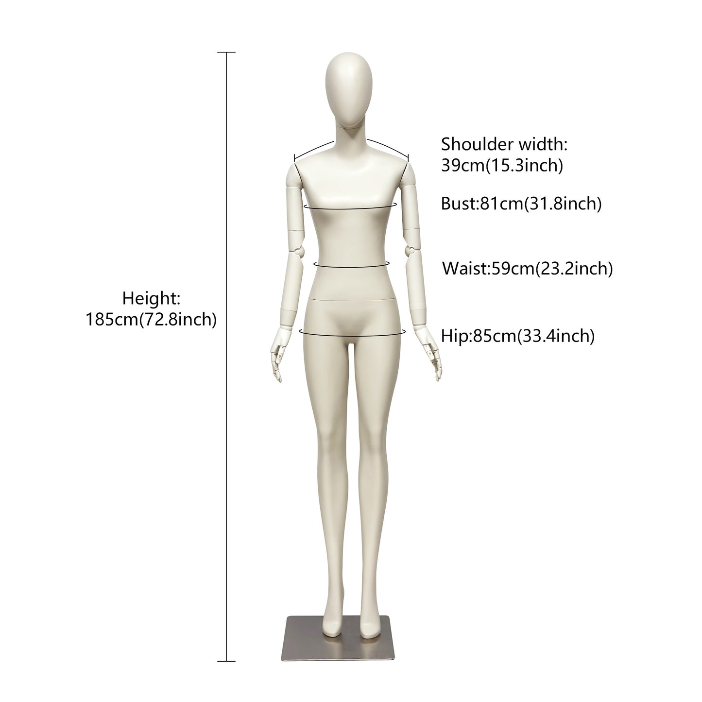 JELIMATE Full Body Female Mannequin Flexible Arms Fiberglass Window Display Dummy