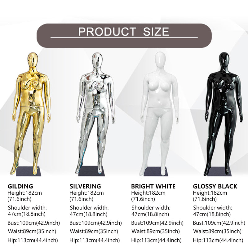 Plus Size Female Mannequin - Electroplated Curvy Full Body Display Model