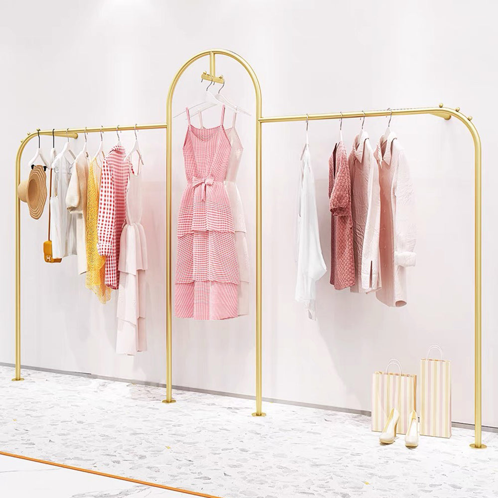Jelimate 200cm Height Arch Gold Clothing Display Rack,Shop Decoration Boutique Store Furniture Hanging Clothing Shelf,Wall Clothing Display Stand Clothes Hanger