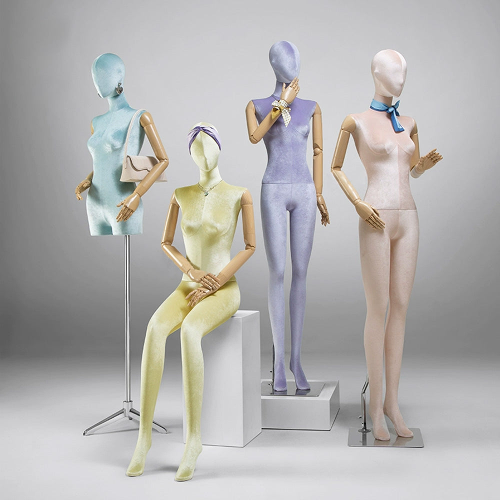 Jelimate Luxury Female Full Body Half Body Velvet Mannequin,Female Mannequin Torso With Silver Arms,Clothing Store Female Display Mannequin Dress Form,Dress Coat Suit Shirt Clothes Display Mannequin