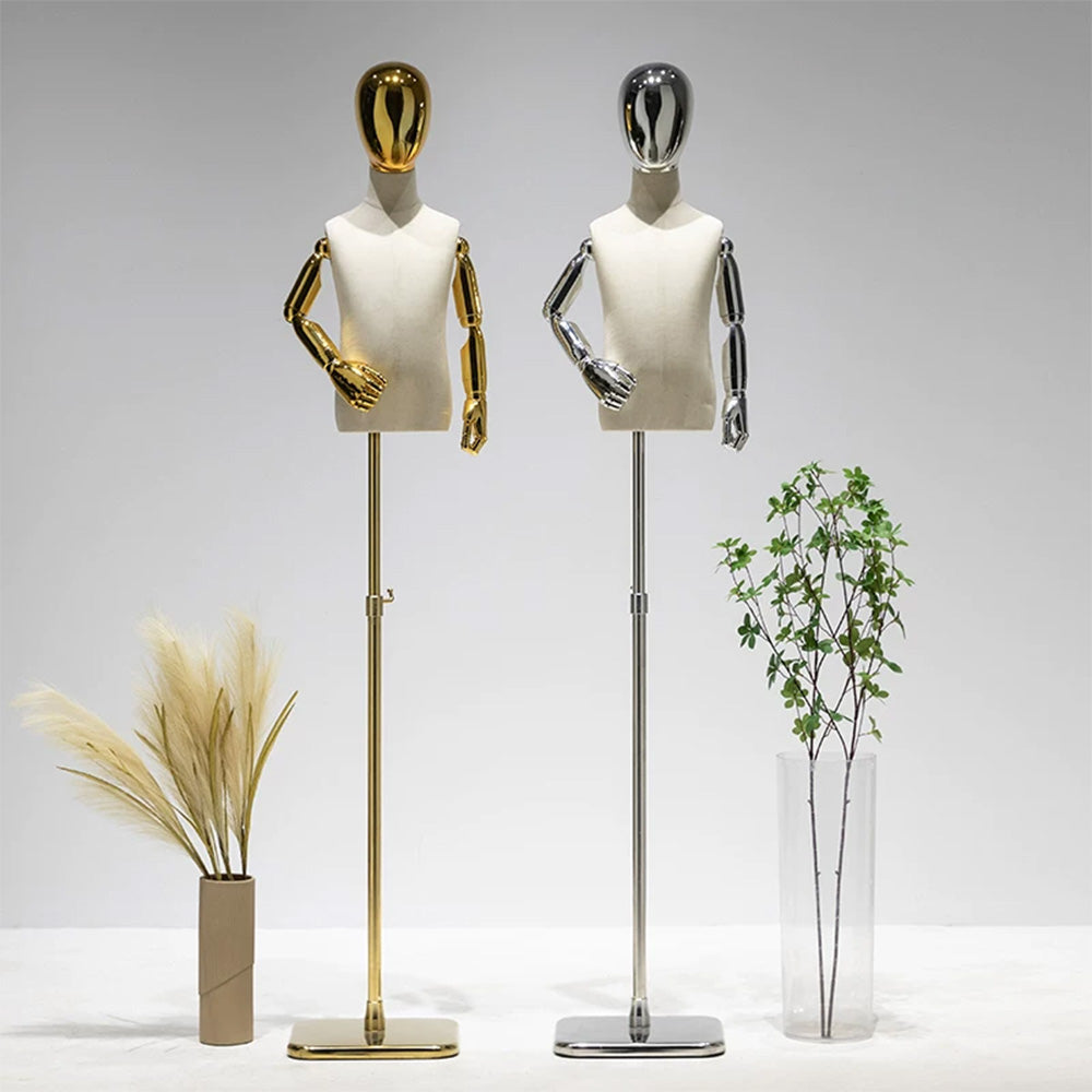 JELIMATE Kids Electroplated Mannequin | Gold Silver Dress Form for Kids Streetwear Display