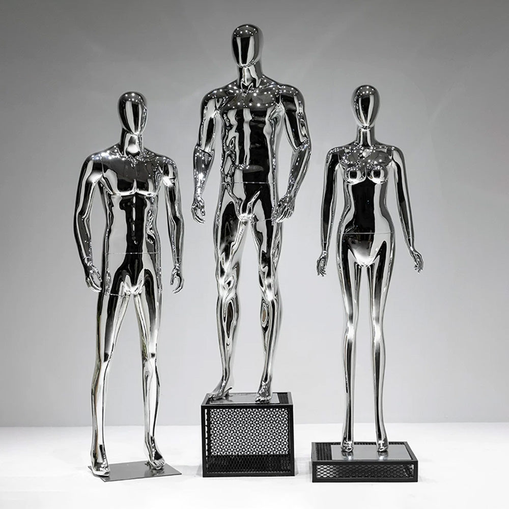 JELIMATE Mirror Silver Full Body Mannequin, Electroplated Male & Female Window Display
