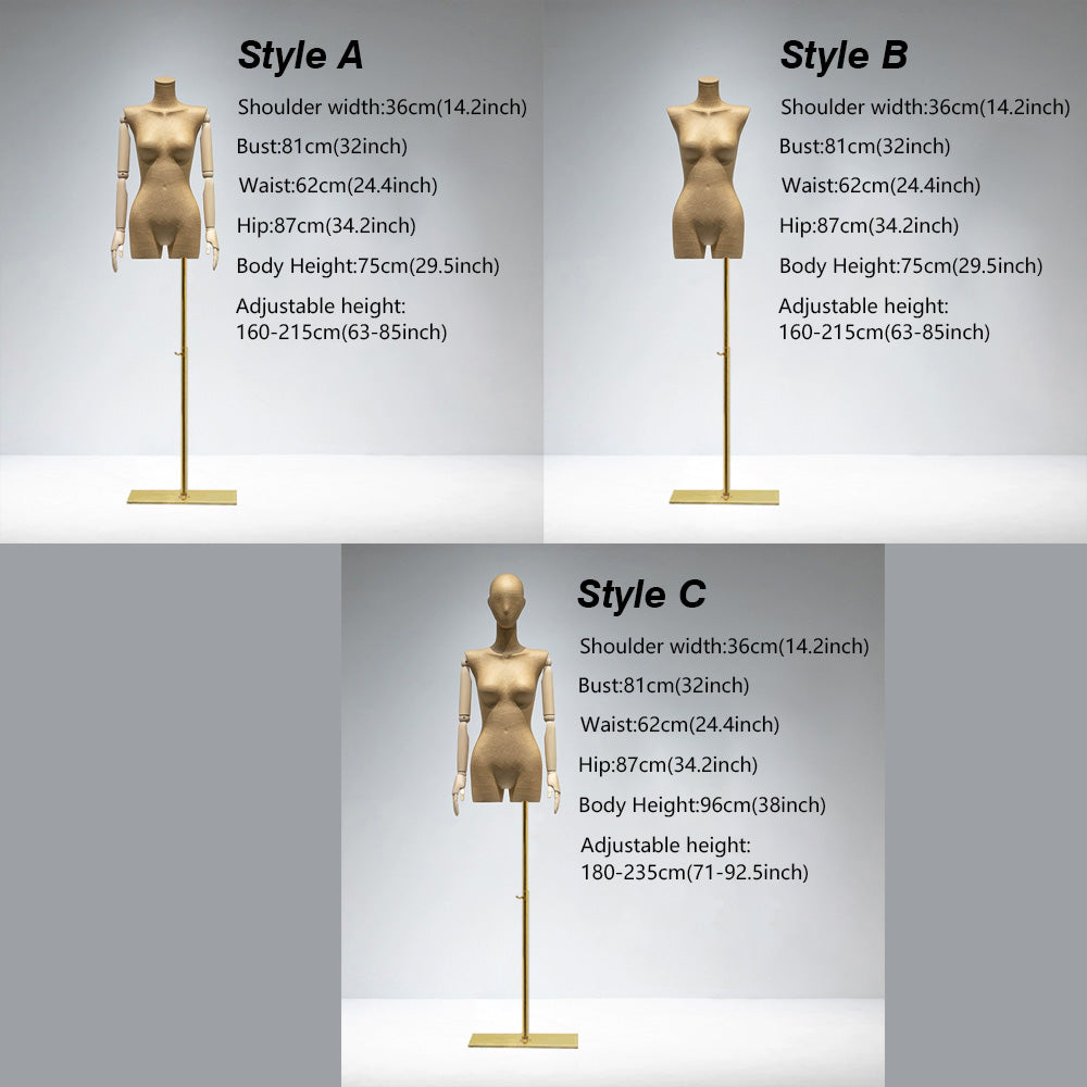 JELIMATE Female Mannequin Torso Dress Form Adjustable,Brown Kraft Paper Women Half Body Mannequin Lady Display Form,Window Display Wedding Dress Mannequin Female Display Dress Form