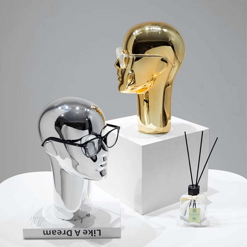 Premium Electroplated Mannequin Head Display Stand - Luxury Wig Hat Glasses Jewelry Holder