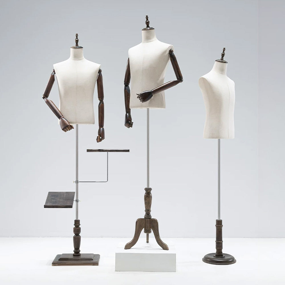 JELIMATE Male Mannequin Torso with Articulated Wooden Arms & Full Suit Display Stand