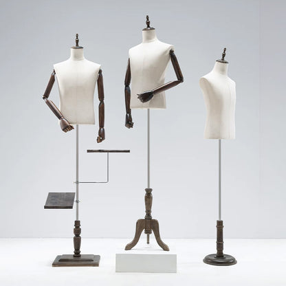 JELIMATE Male Mannequin Torso with Articulated Wooden Arms & Full Suit Display Stand
