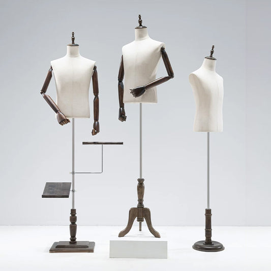 JELIMATE Male Mannequin Torso with Articulated Wooden Arms & Full Suit Display Stand