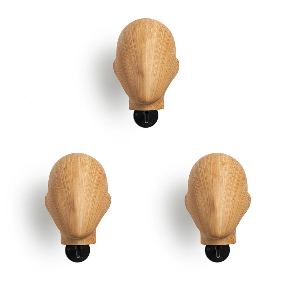 Wall Mounted Mannequin Head Display Stand - Wood Grain Hat Rack Holder with Adjustable Bracket