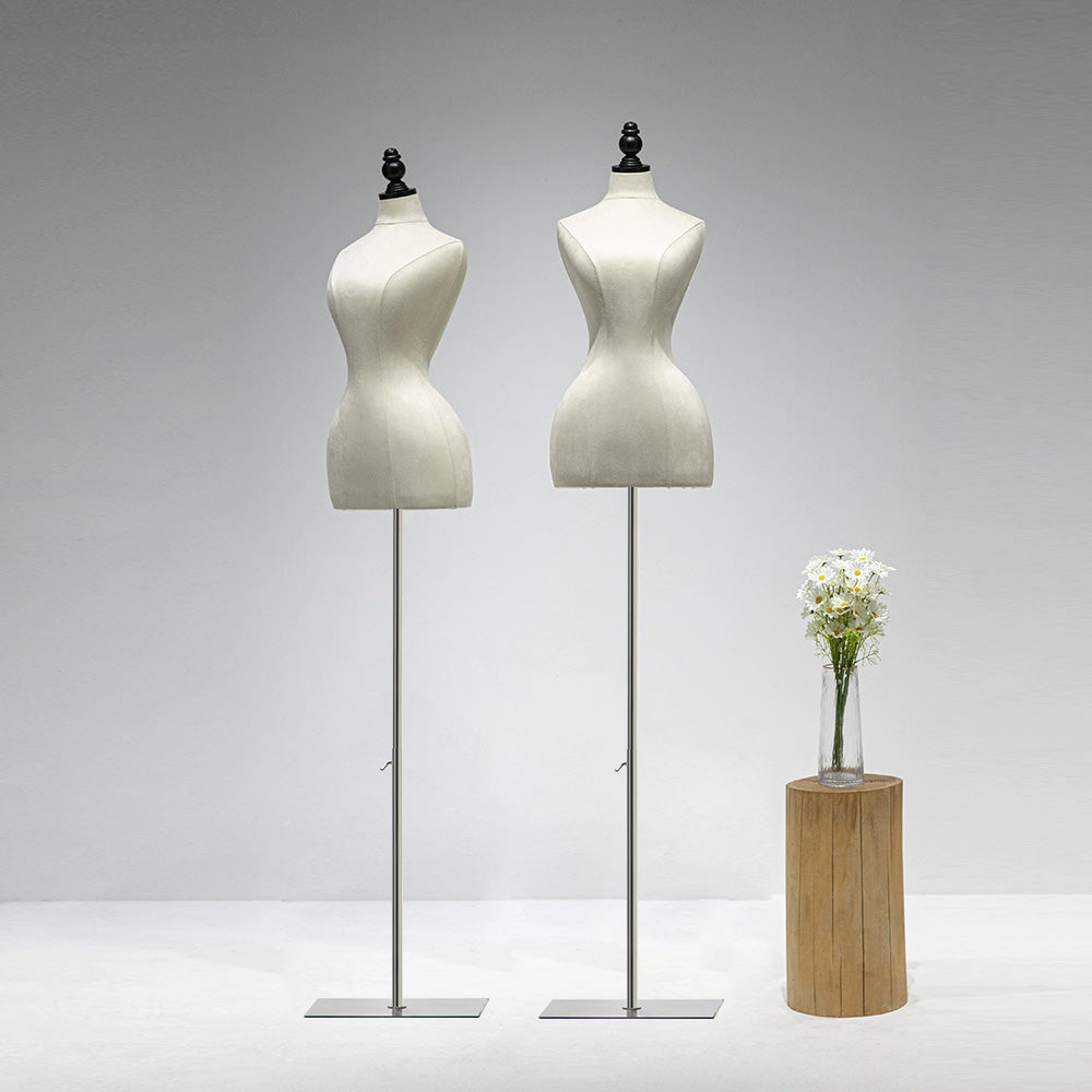 Jelimate High End Bridal Store Wedding Dress Special Mannequin Torso Female,Headless Grey Beige Velvet Dress Form,Women Store Clothing Display Model