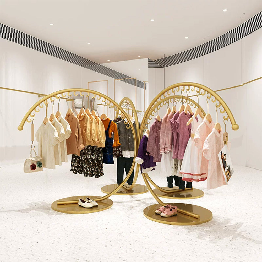 JELIMATE Arc Clothing Display Rack | Gold Iron Garment Rack for Boutique Store