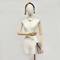 Fabric Mannequin Torso with Wooden Arms - Beige Bamboo Linen Female Display Form