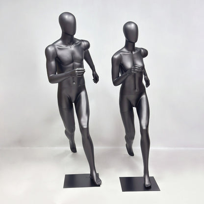 Running Mannequin Full Body Black Fiberglass Athletic Display Stand Male Female Gym Store