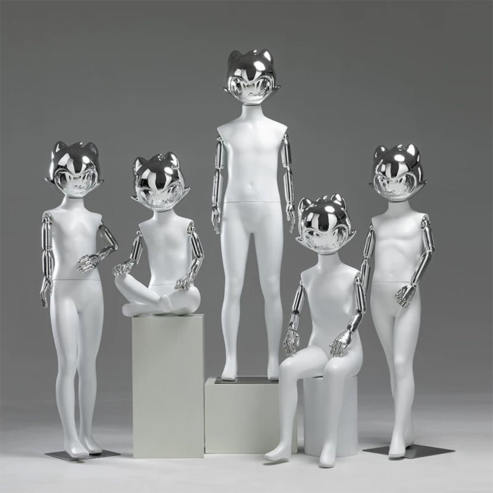 JELIMATE Kids Full Body Mannequin Chrome Anime Cat Head Children Clothing Display