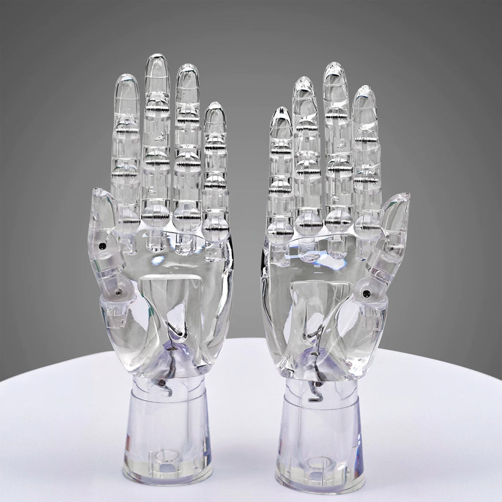 JELIMATE Clear Hand Mannequin Display Stand Articulated Joints Jewelry Ring Holder