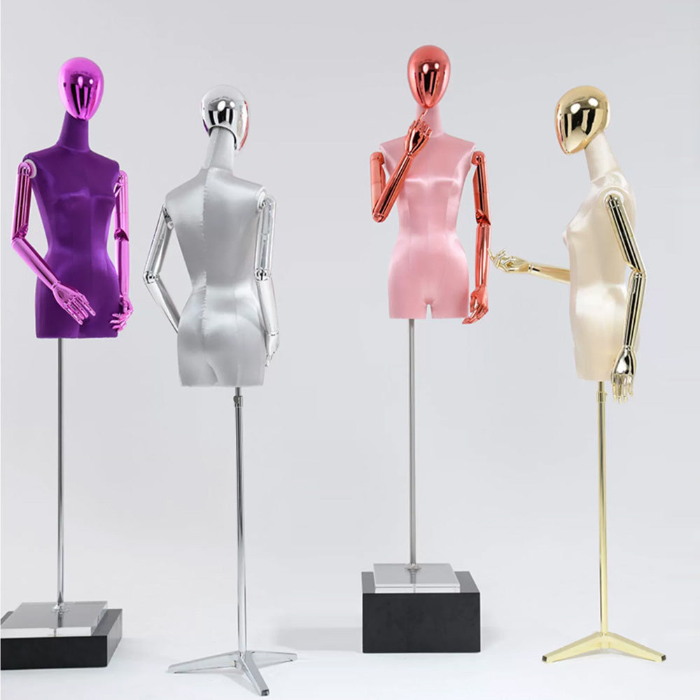 Jelimate Half Body Female Mannequin Torso With Plated Head,Satin Dress Form Women Dress Form Torso,Boutique Store Clothing Display Mannequin Torso