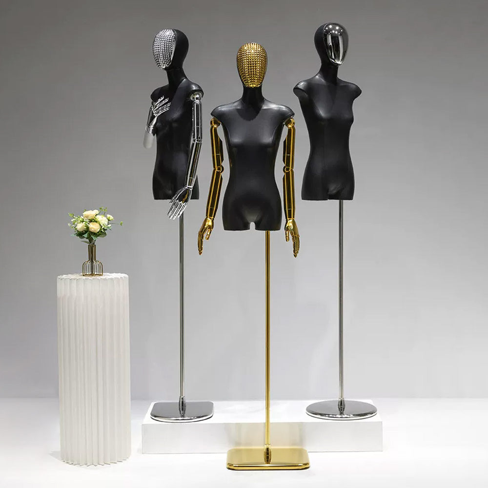 JELIMATE PU Leather Female Torso Mannequin with Poseable Arms for Boutique Window Display