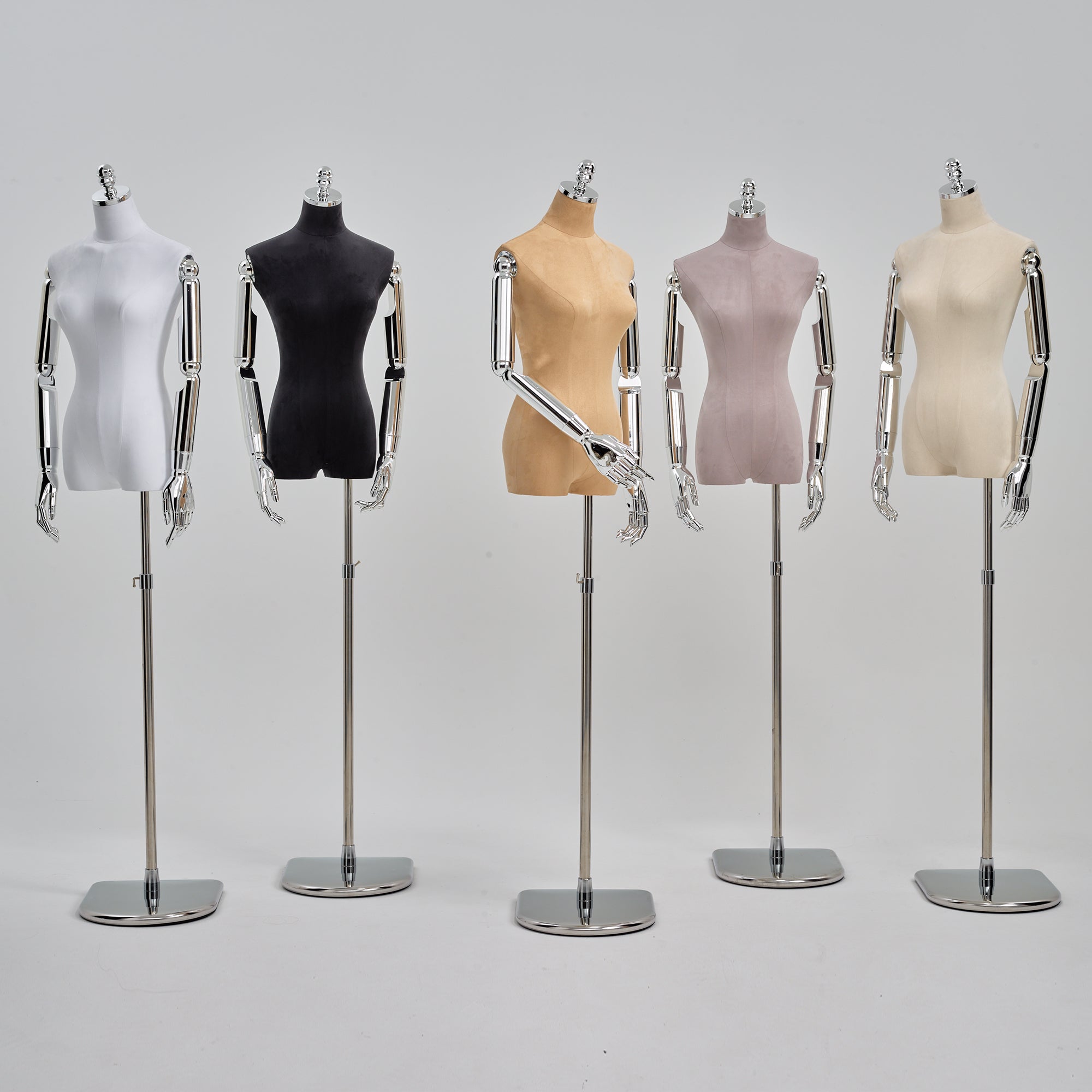 JELIMATE Luxury Female Velvet Mannequin Torso with Head & Gold Arms