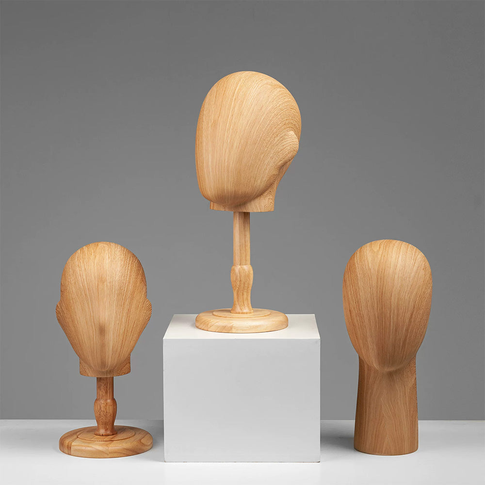 Wood Grain Mannequin Head Display Stand - Tabletop Hat Wig Holder for Retail Stores & Closet Organization