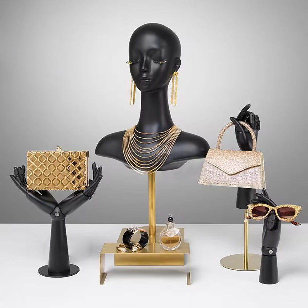 Luxury Black Fiberglass Mannequin Head - Jewelry & Wig Display Stand