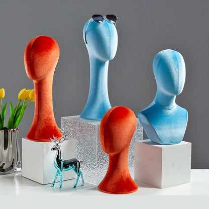 Flocked Mannequin Head Display Stand - Wig Hat Jewelry Holder with Pin-Insertable Surface