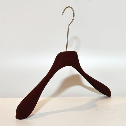 Custom Logo Velvet Clothes Hanger - Dark Brown Non-Slip Design with Long Round Hook | JELIMATE