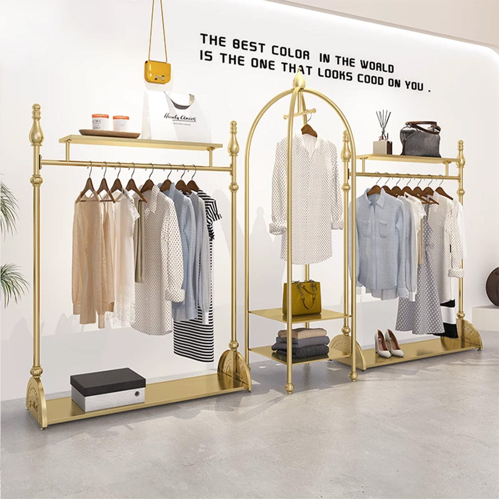 JELIMATE Gold Clothing Display Rack for Boutique – Single & Double Rod Stand