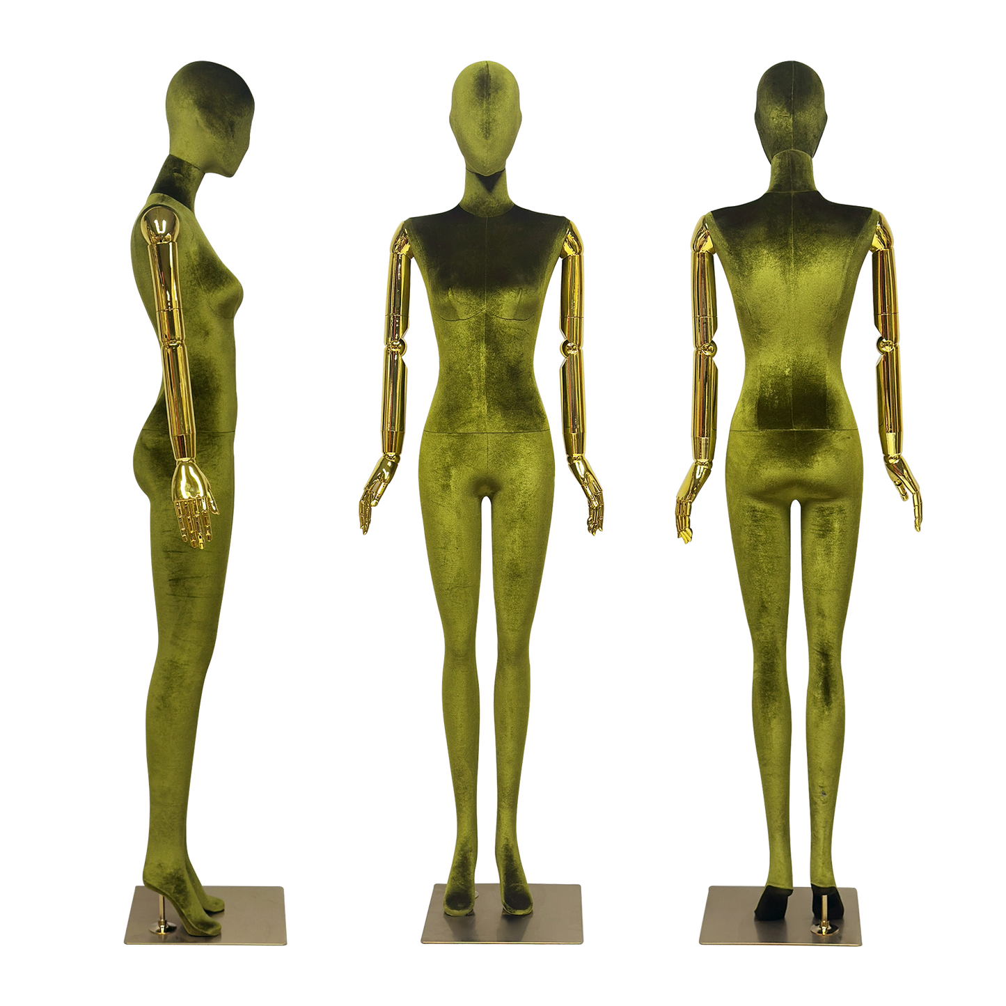 JELIMATE Velvet Female Mannequin Full Body with Gold Poseable Arms, Boutique Display