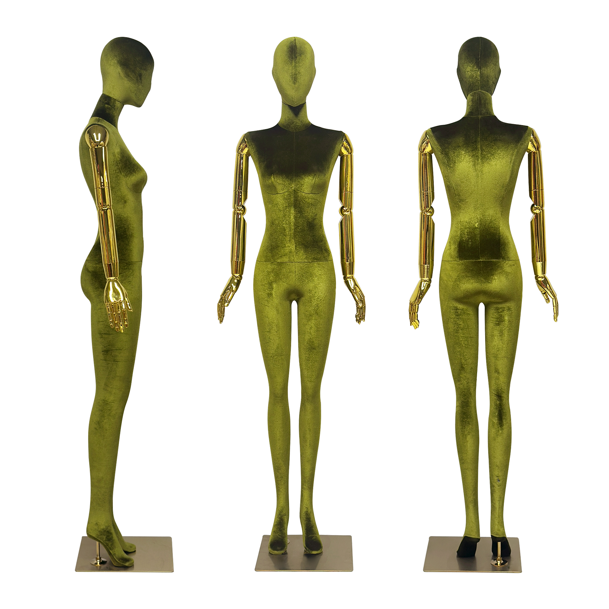 JELIMATE Velvet Female Mannequin Full Body with Gold Poseable Arms, Boutique Display
