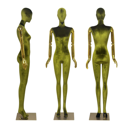 JELIMATE Velvet Female Mannequin Full Body with Gold Poseable Arms, Boutique Display