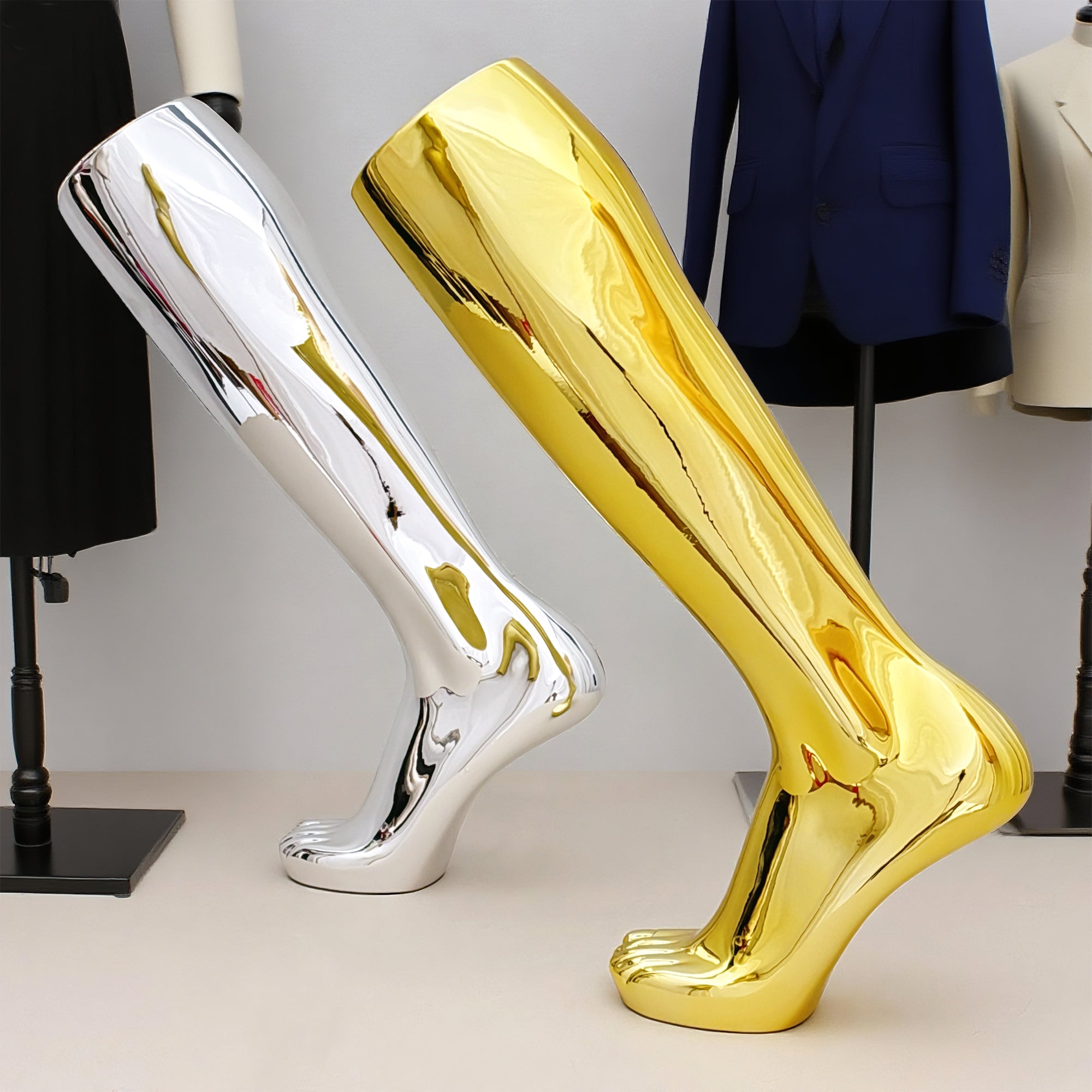 Jelimate Electroplated Left Leg Mannequin for Shoes, Socks & Jewelry – Gold Silver