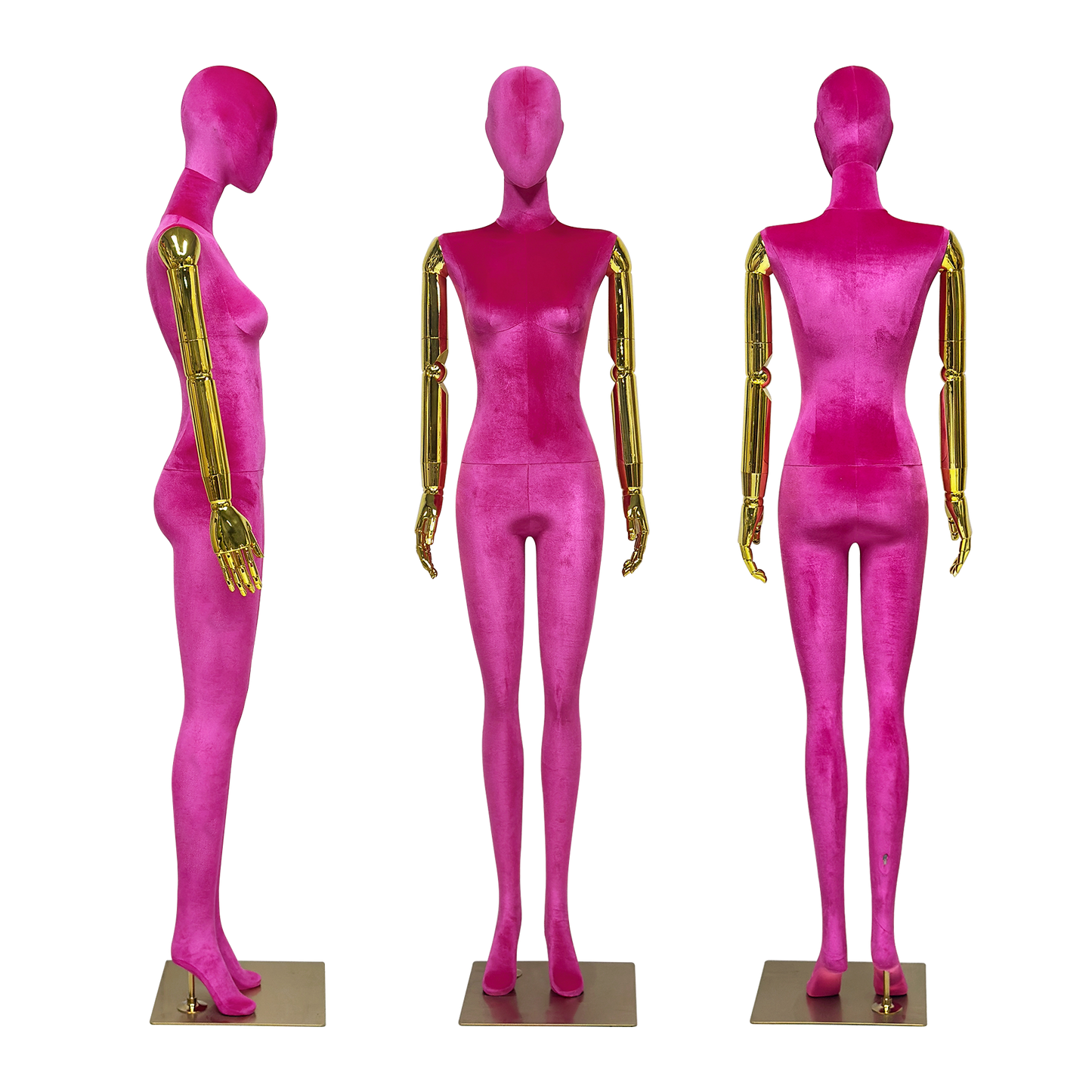 JELIMATE Velvet Female Mannequin Full Body with Gold Poseable Arms, Boutique Display