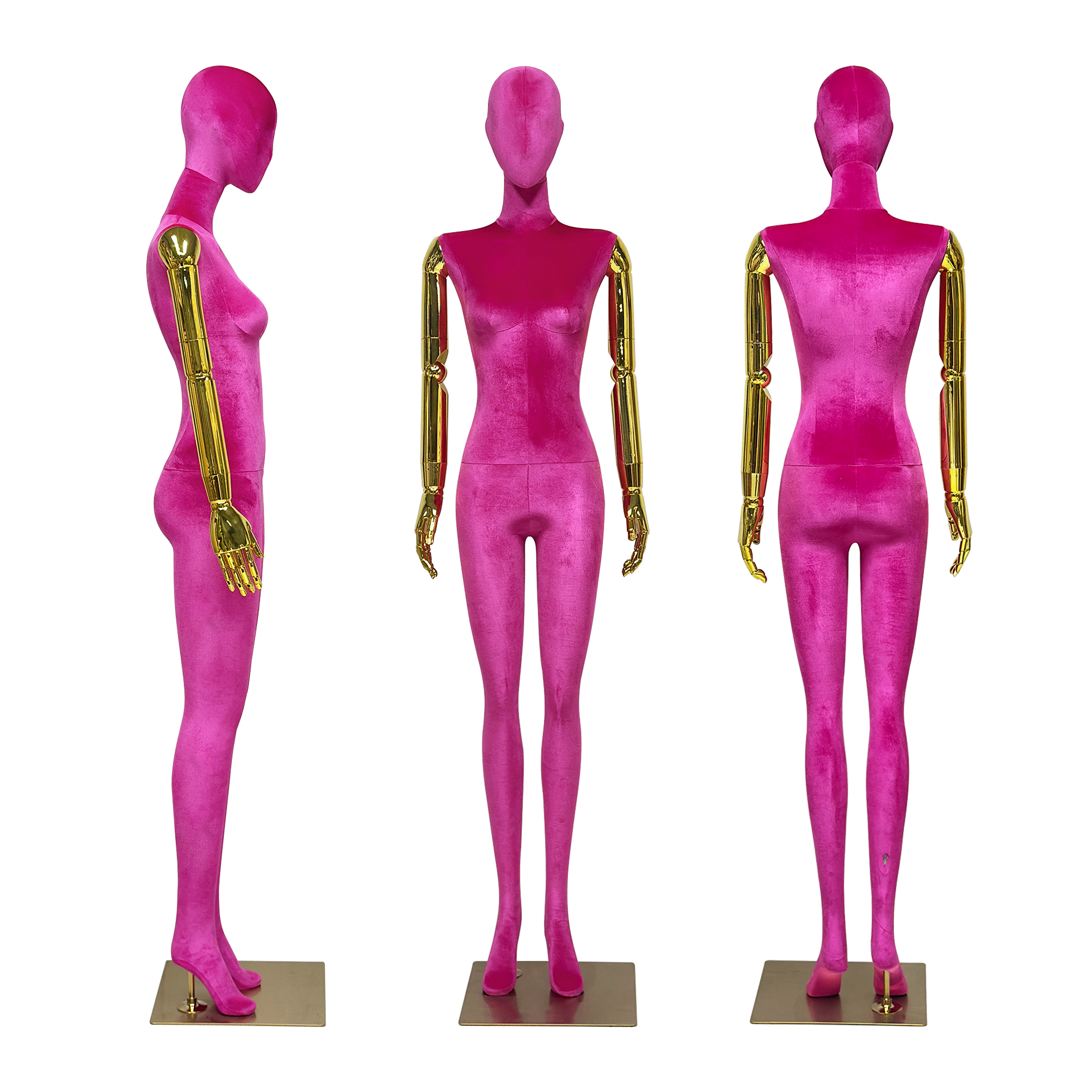 JELIMATE Velvet Female Mannequin Full Body with Gold Poseable Arms, Boutique Display
