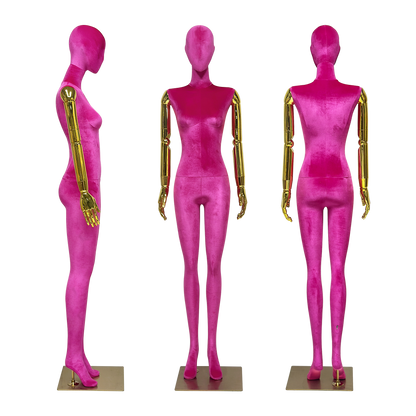 JELIMATE Velvet Female Mannequin Full Body with Gold Poseable Arms, Boutique Display