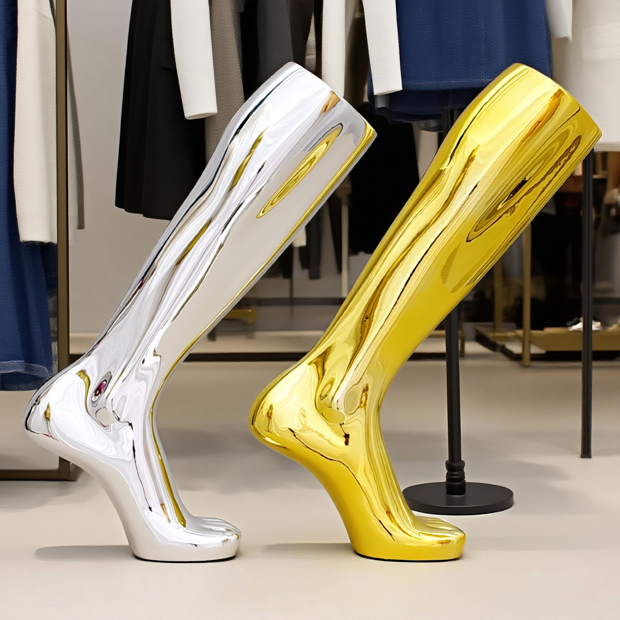 Jelimate Electroplated Left Leg Mannequin for Shoes, Socks & Jewelry – Gold Silver