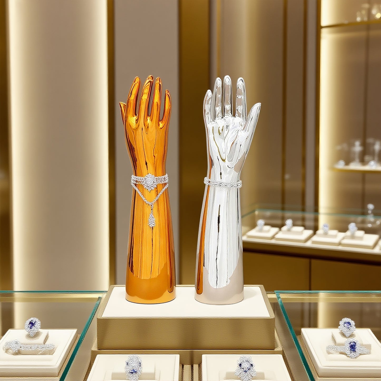 Jelimate Plated Right Hand Full Arm Mannequin – Rose Gold & Silver Jewelry, Watches, Gloves & Wristbands Display