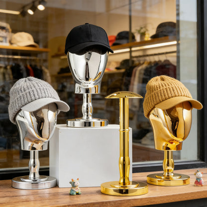 Premium Electroplated Hat Display Stand | Modular Mannequin Head Rack for Retail & Home