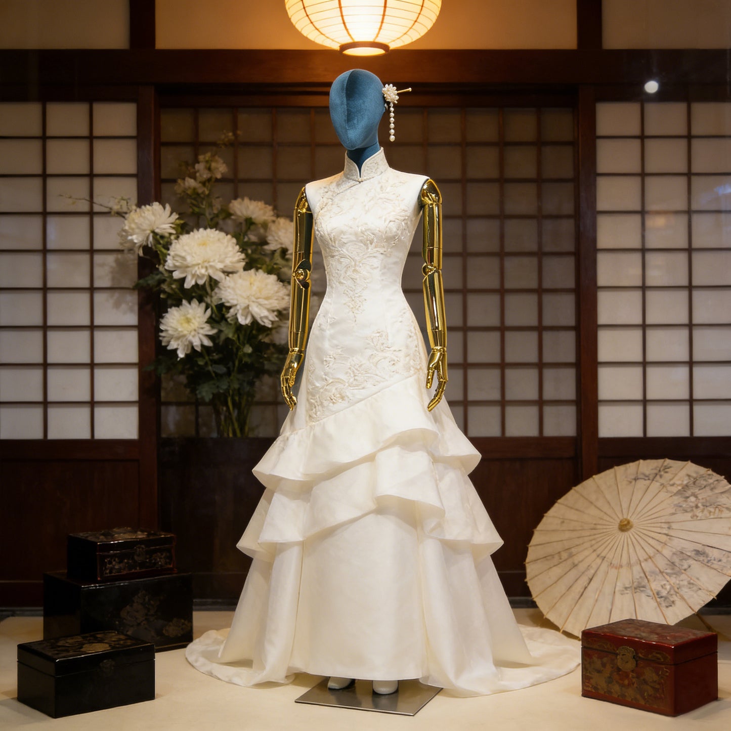 JELIMATE Velvet Female Mannequin Full Body with Gold Poseable Arms, Boutique Display