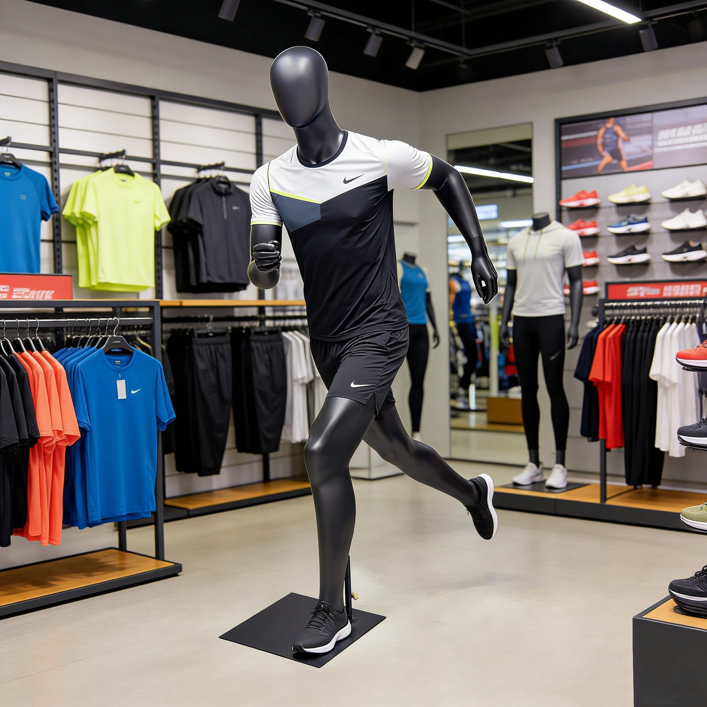 Running Mannequin Full Body Black Fiberglass Athletic Display Stand Male Female Gym Store