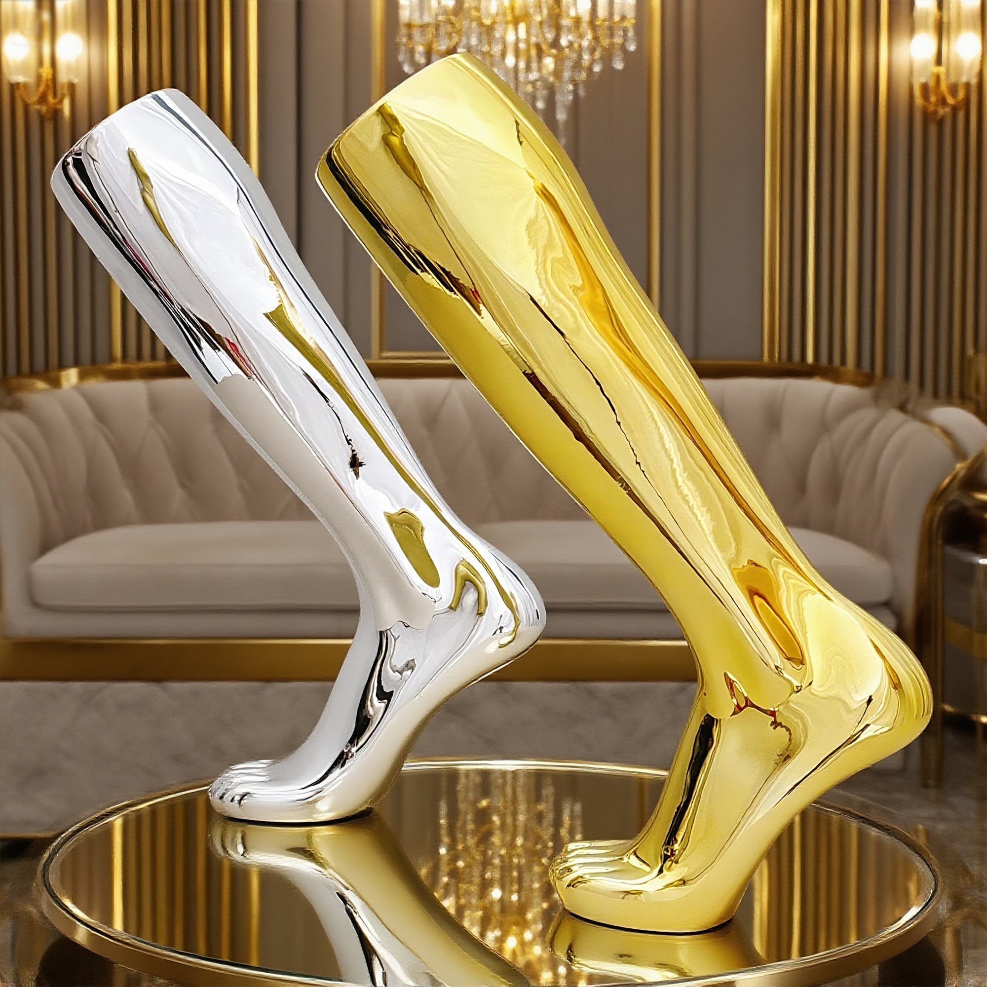 Jelimate Electroplated Left Leg Mannequin for Shoes, Socks & Jewelry – Gold Silver