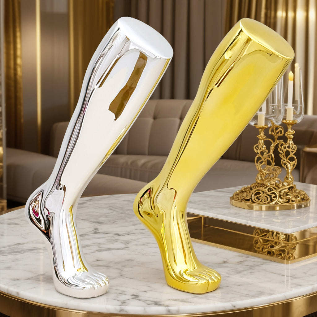 Jelimate Electroplated Left Leg Mannequin for Shoes, Socks & Jewelry – Gold Silver