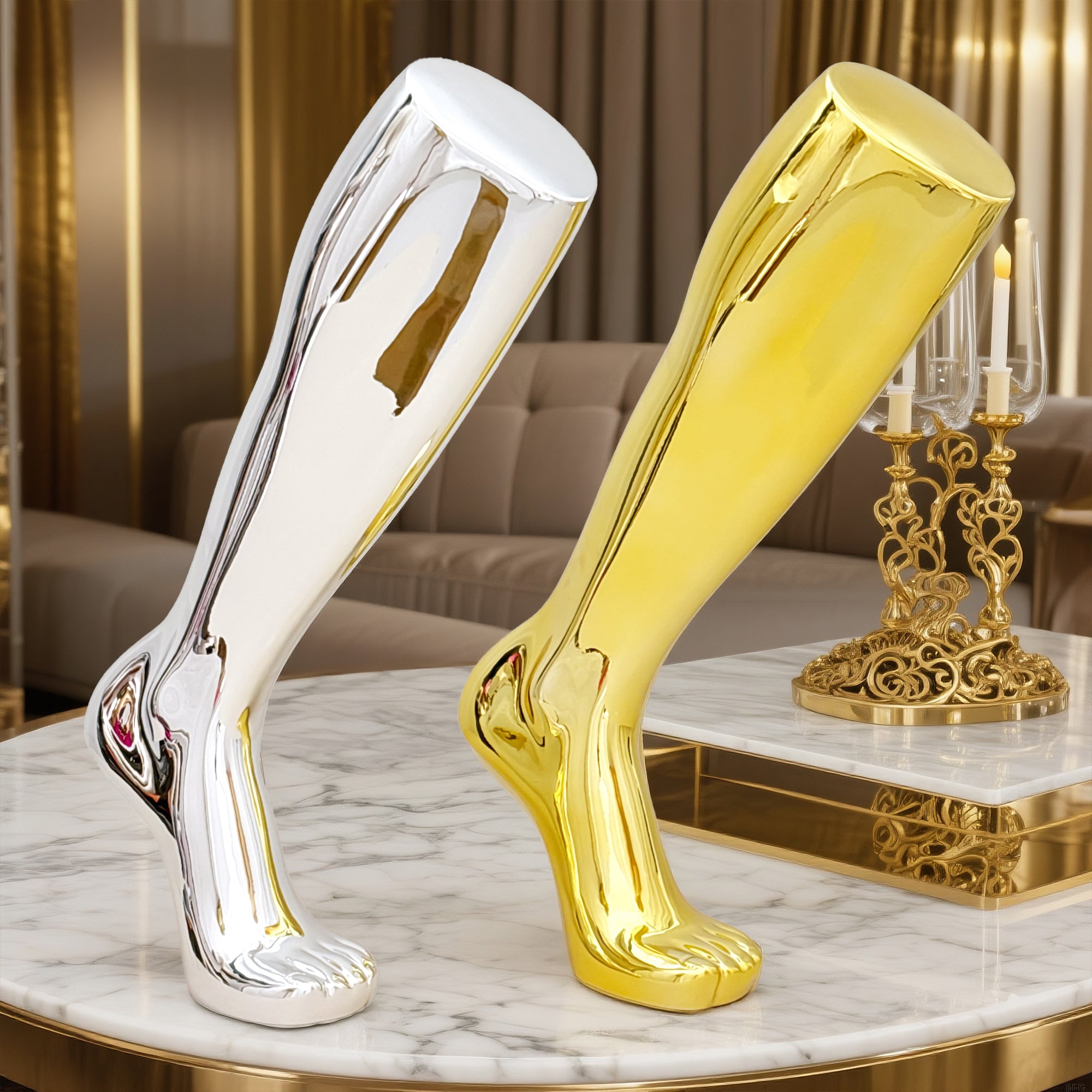 Jelimate Electroplated Left Leg Mannequin for Shoes, Socks & Jewelry – Gold Silver