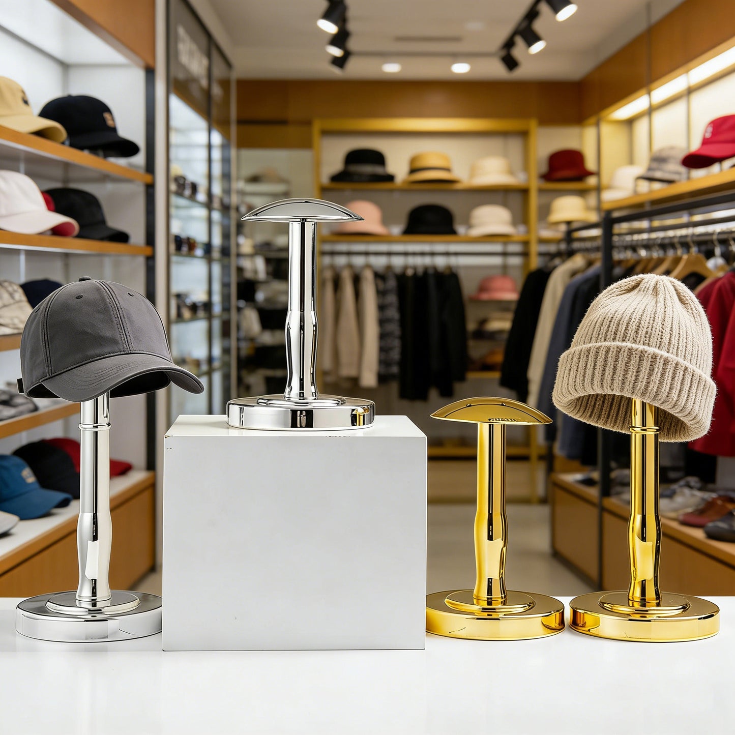 Premium Electroplated Hat Display Stand | Modular Mannequin Head Rack for Retail & Home