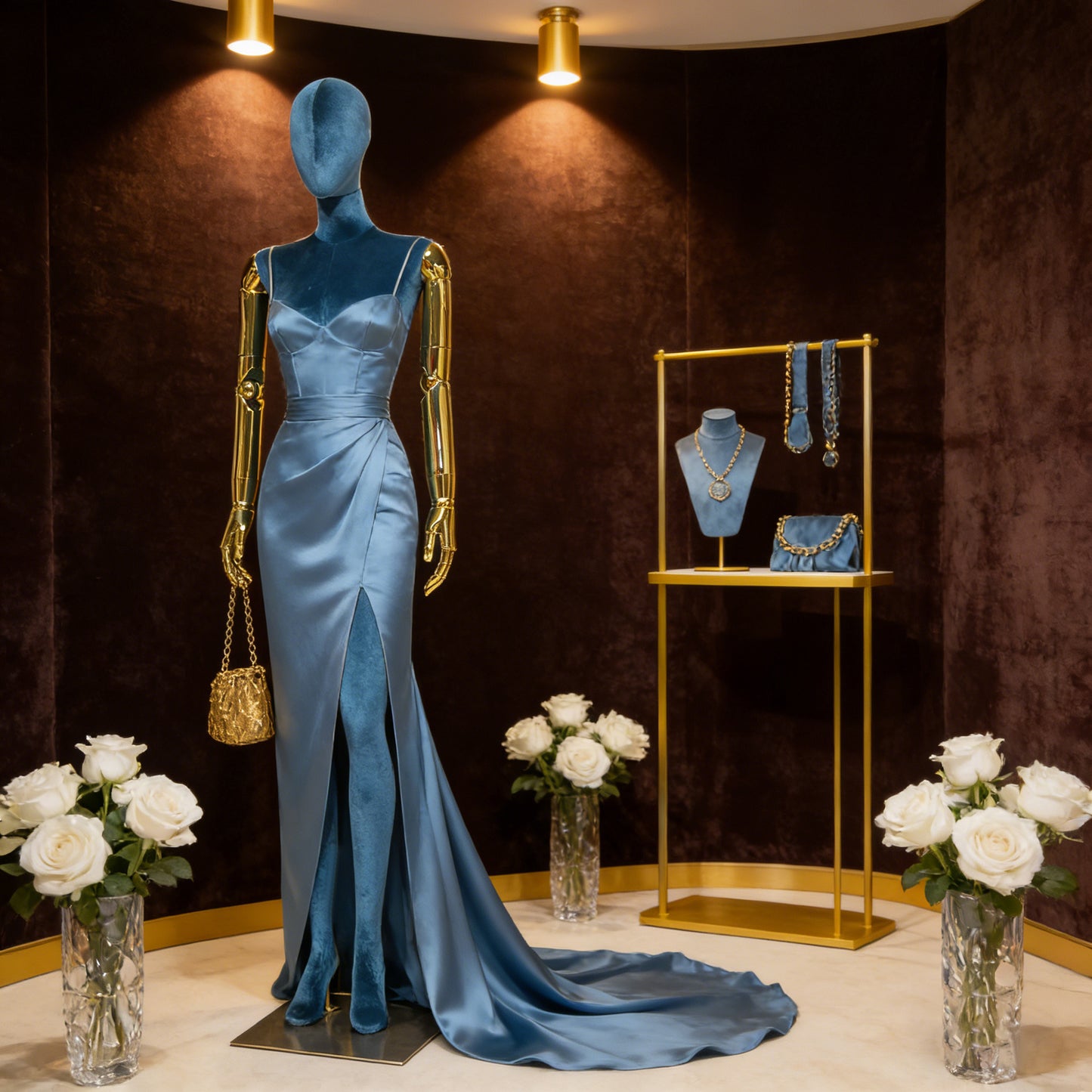 JELIMATE Velvet Female Mannequin Full Body with Gold Poseable Arms, Boutique Display