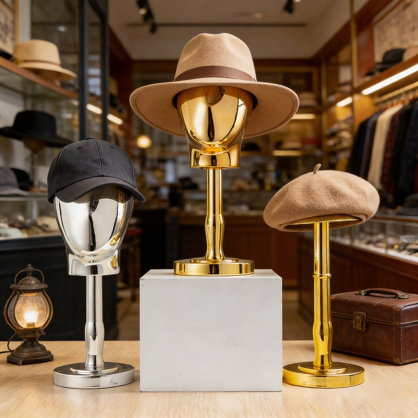Premium Electroplated Hat Display Stand | Modular Mannequin Head Rack for Retail & Home