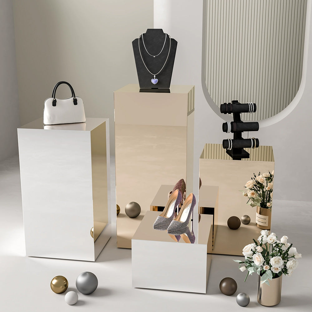Jelimate High Quality White Gold Clothing Store Mannequin Platform Shop Fitting Mannequin Stand Clothing Display Table,Bag Shoes Clothing Display Stand,Clothing Dress Form Pedestal Clothing Display Props