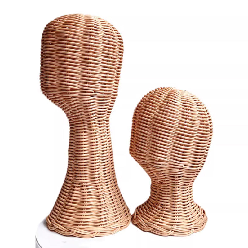 Handwoven Rattan Head Mannequin - Natural Woven Hat & Wig Display