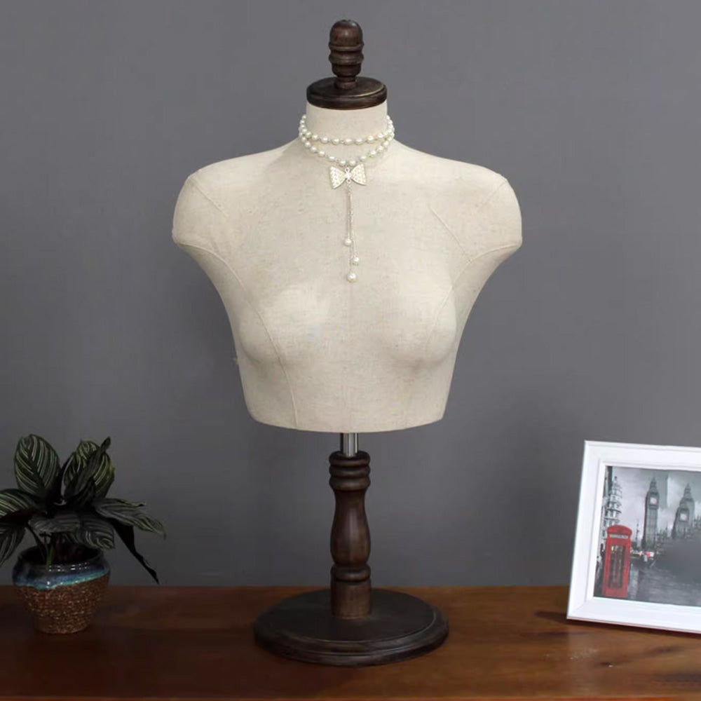 Premium Plus Size Lingerie Display Mannequin - Adjustable Height Torso with Vintage Wood Cap