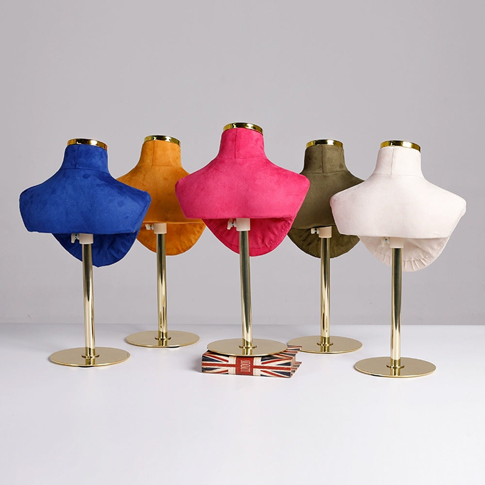 Jelimate Velvet Mannequin Bust for Jewelry Display | Necklace Stand with Gold Round Base | 5 Colors