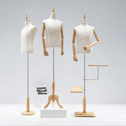 JELIMATE Male Mannequin Torso with Articulated Wooden Arms & Full Suit Display Stand