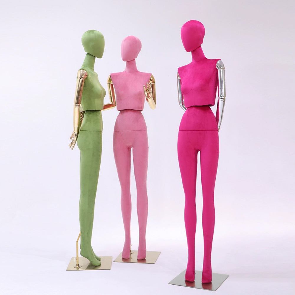 JELIMATE Boutique Female Full Body Display Mannequin, Luxury Wedding Dress Display Torso, Colorful Velvet Display Mannequin with Gold Hands